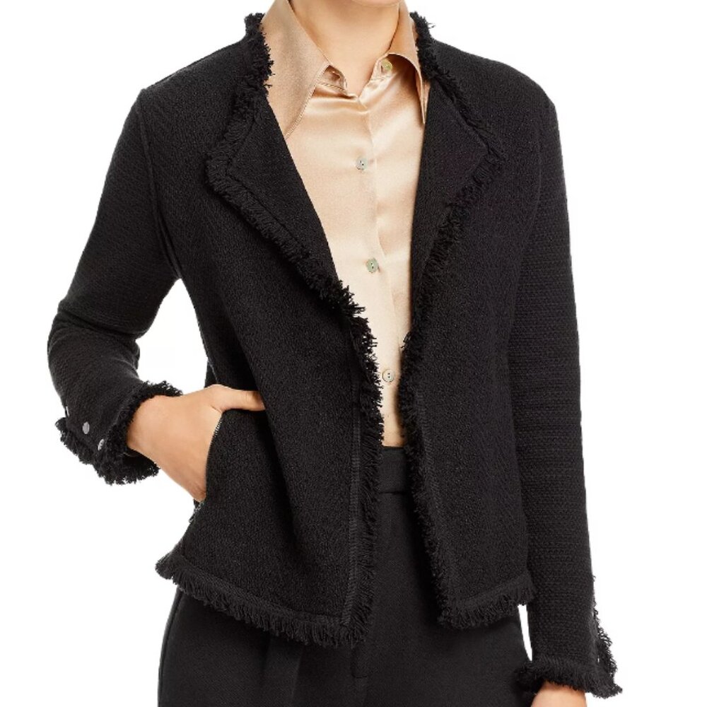 NIC + ZOE, Black Knit Jacket w/ Fringe, Sz Small, Perfect for travel, Orig. $198